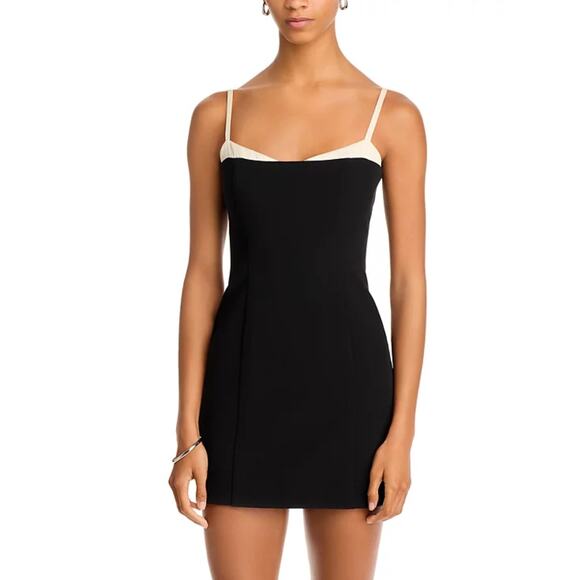 FRENCH CONNECTION WOMENS 12 CONTRAST MINI DRESS BLACK COCKTAIL PARTY TINY FLAW - Picture 1 of 13